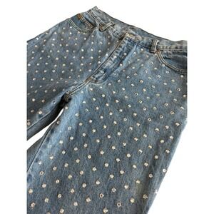 VTG Y2K Leslie Hamel LA Couture Tiffany-Set Crystals  Designer Barrel Jeans Rare